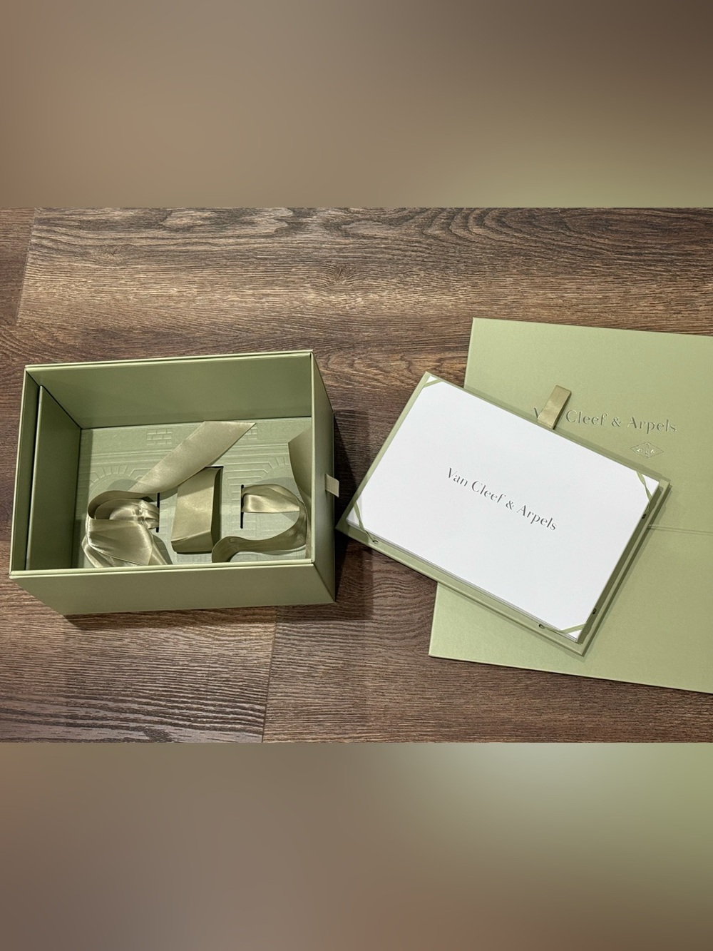Van Cleef & Arpels Light Sage Green Presentation Box with Ribbon
